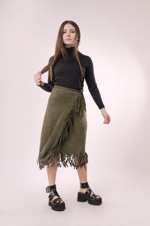 Pollera gamuza con flecos